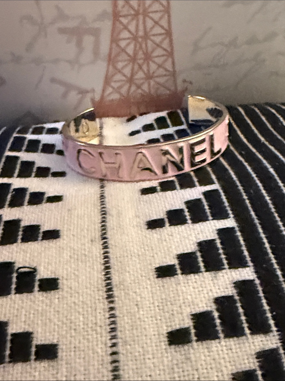 CHANEL Pink Logo Open Cuff Bracelet